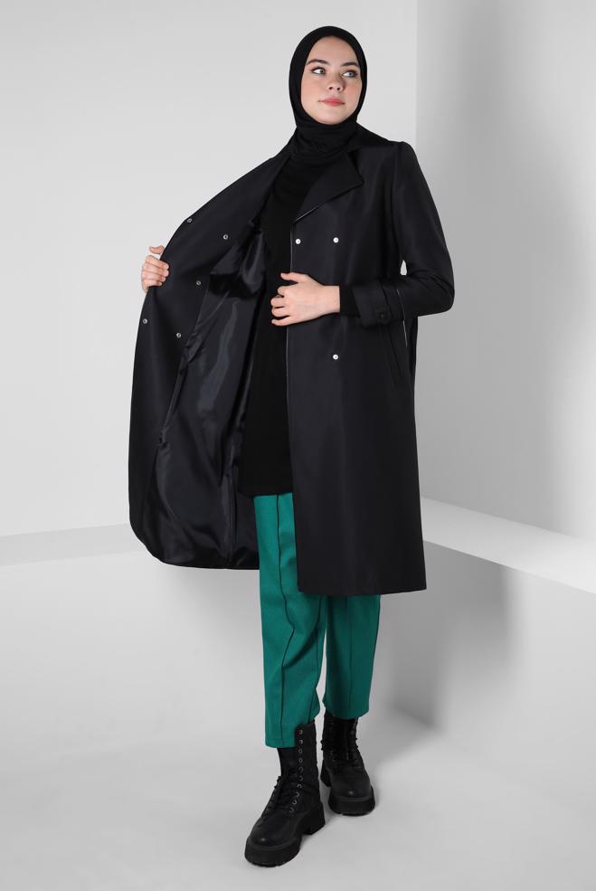 Hijab clothing BLACK BELTED TRENCH COAT 10800 - ALVİNA