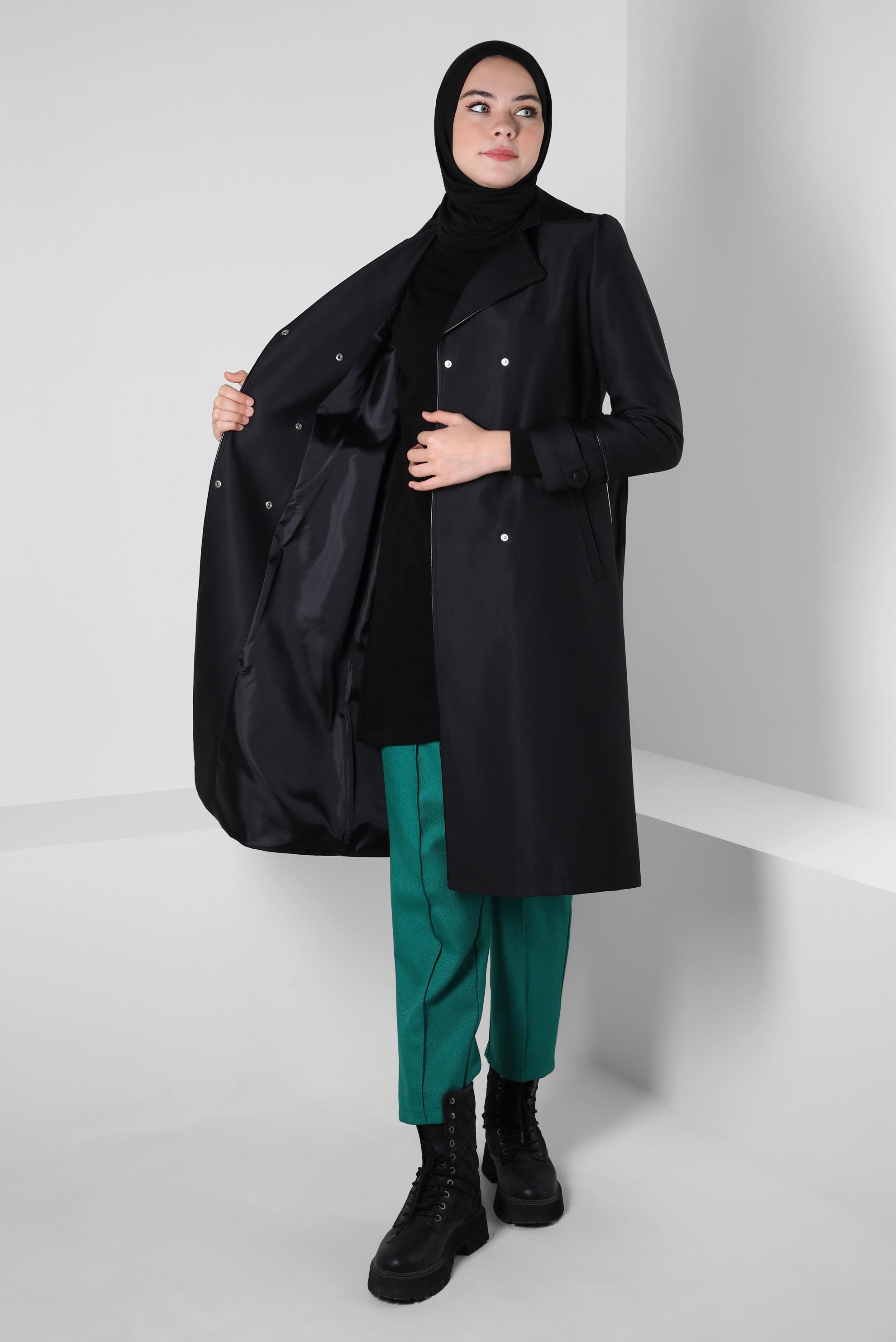Vêtements hijab NOIR TRENCH-COAT CEINTURE 10800