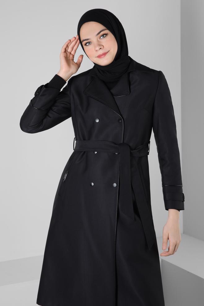 Hijab clothing BLACK BELTED TRENCH COAT 10800 - ALVİNA