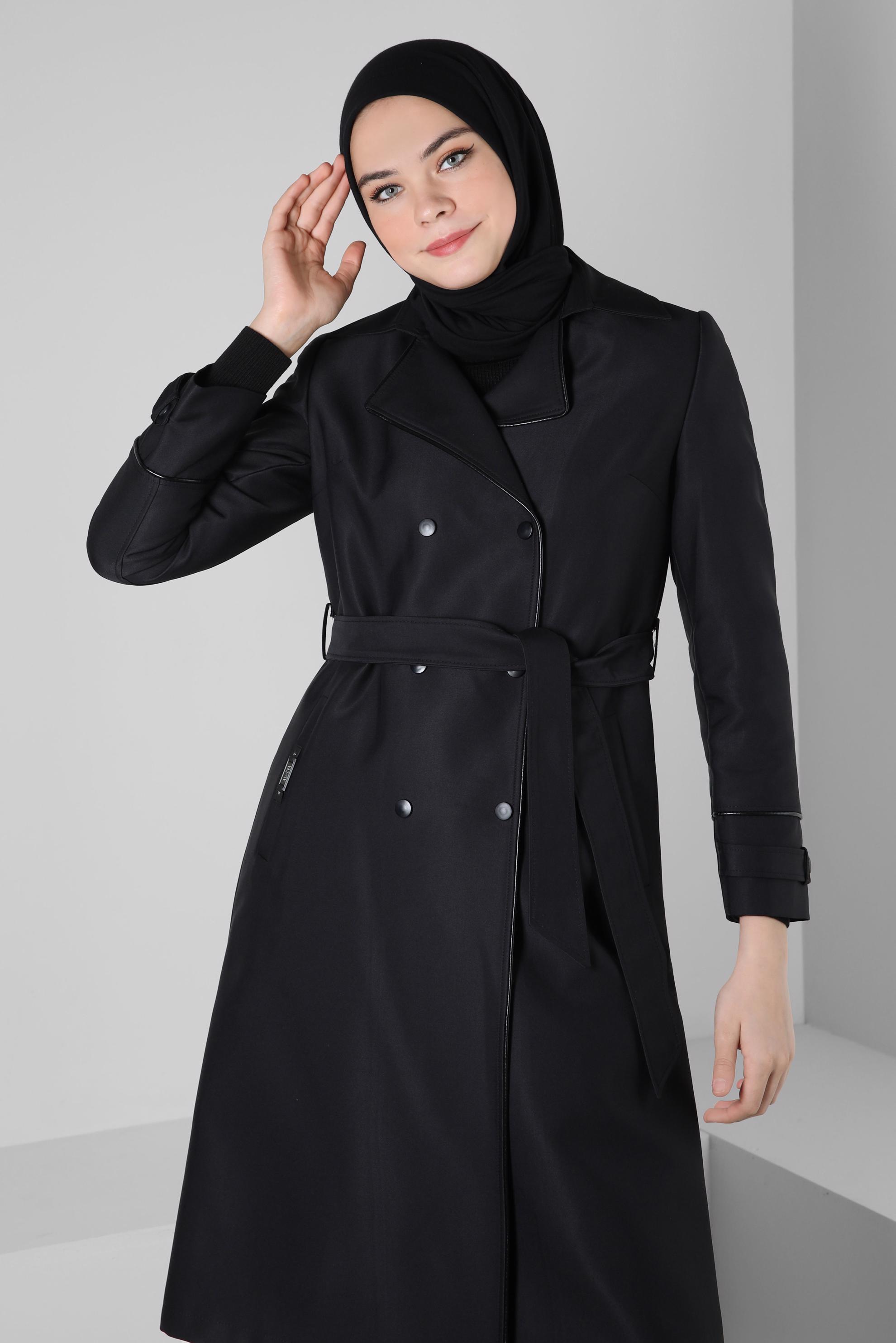 Vêtements hijab NOIR TRENCH-COAT CEINTURE 10800