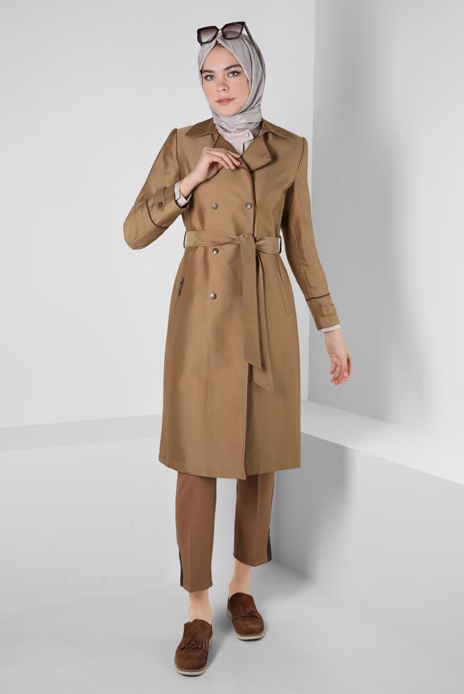 Hijab clothing BROWN BELTED TRENCH COAT 10800 - ALVİNA