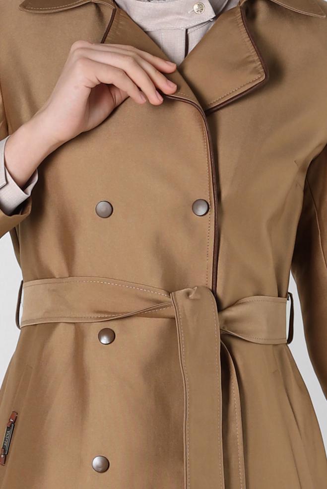 Hijab clothing BROWN BELTED TRENCH COAT 10800 - ALVİNA