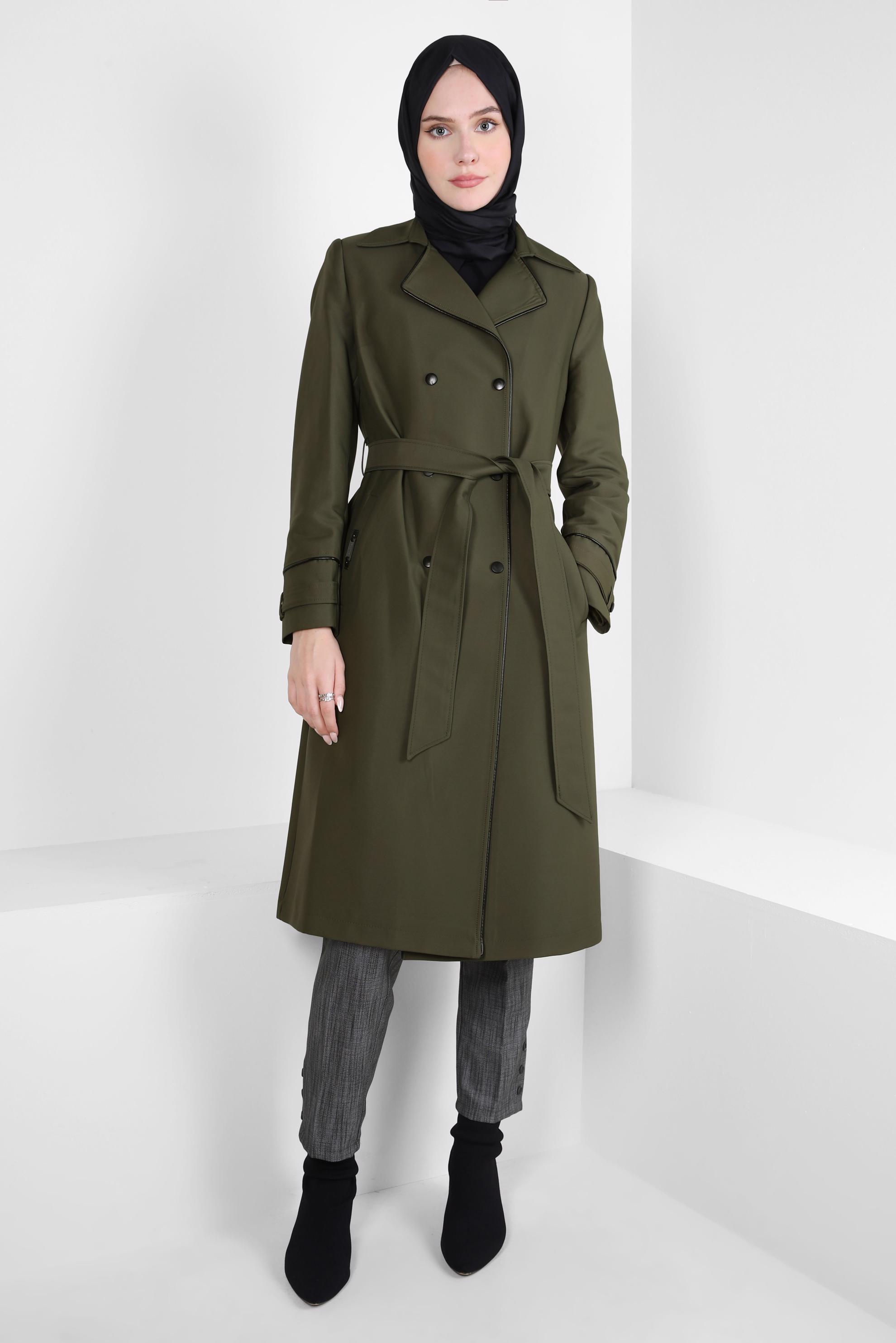 Tesettür giyim HAKİ KEMERLİ TRENÇKOT 10800