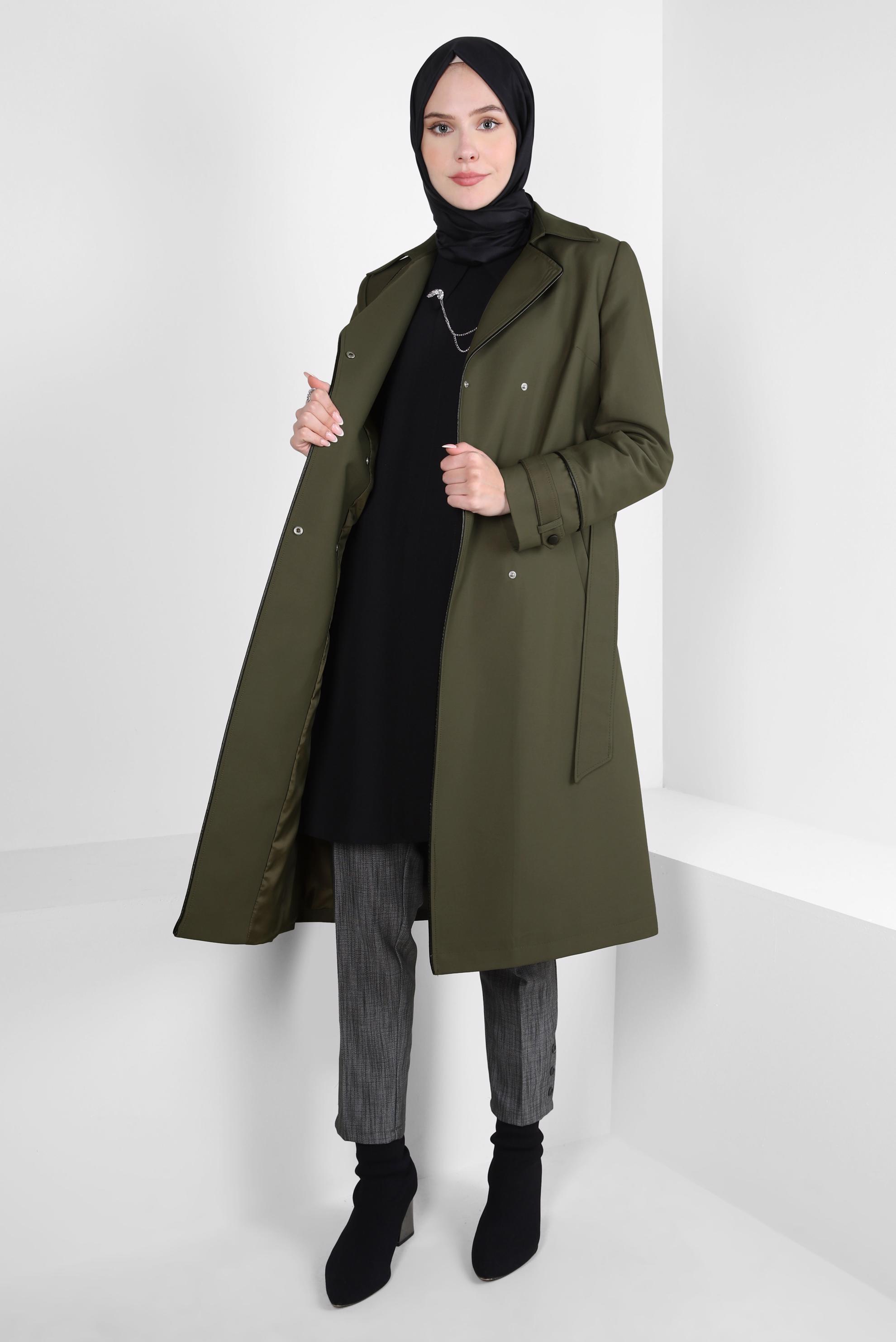 Tesettür giyim HAKİ KEMERLİ TRENÇKOT 10800