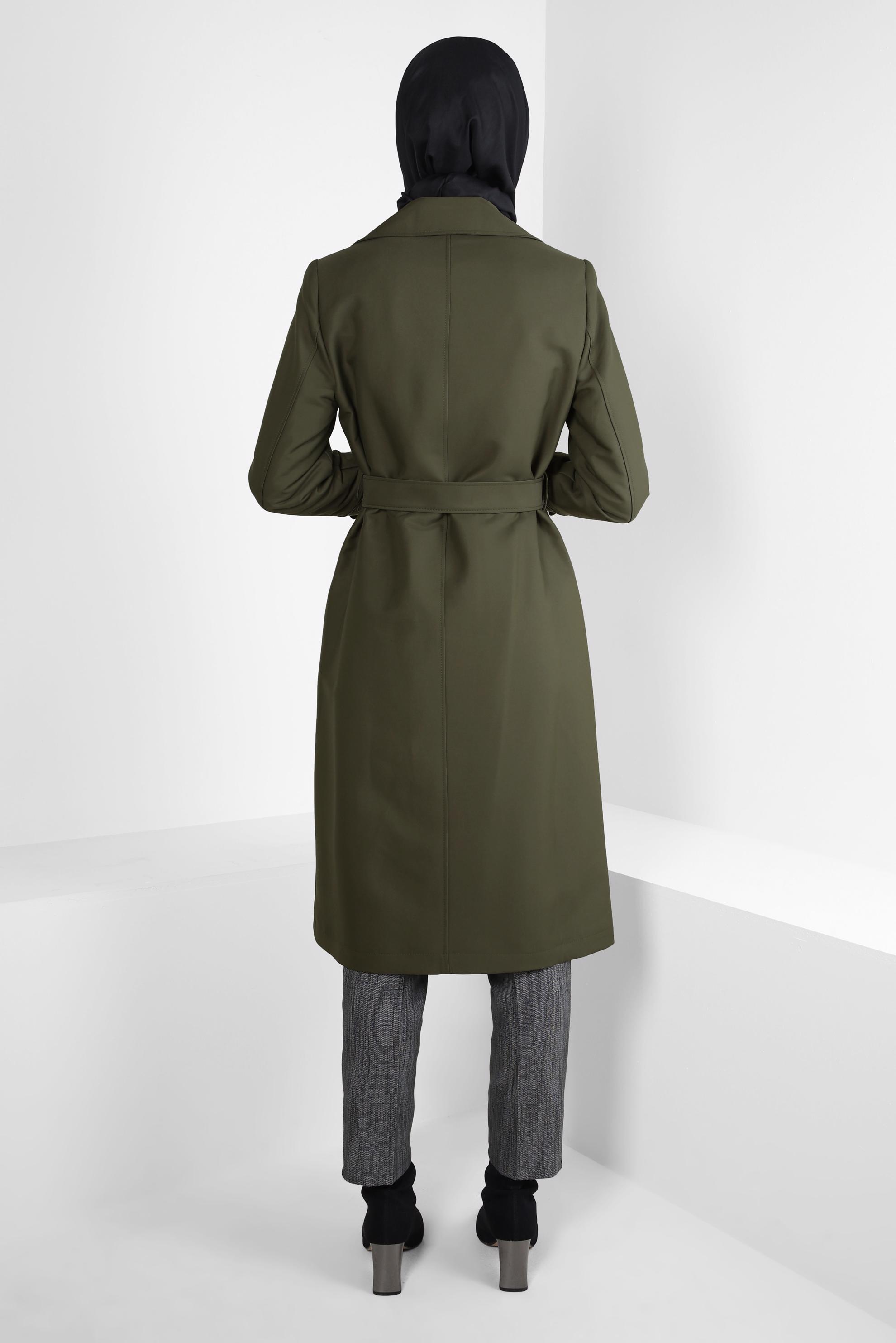 Tesettür giyim HAKİ KEMERLİ TRENÇKOT 10800