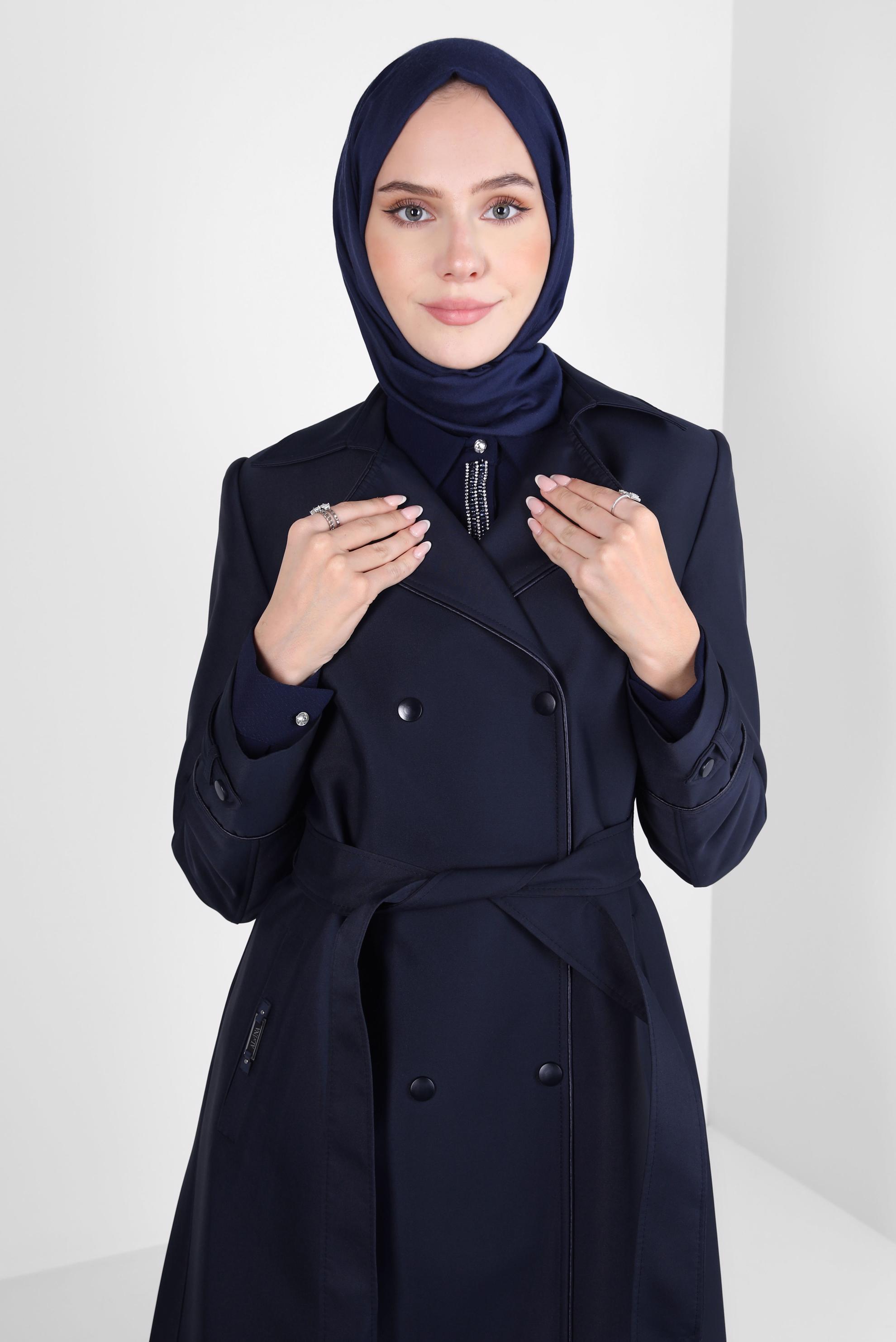 Vêtements hijab BLEU MARINE TRENCH-COAT CEINTURE 10800