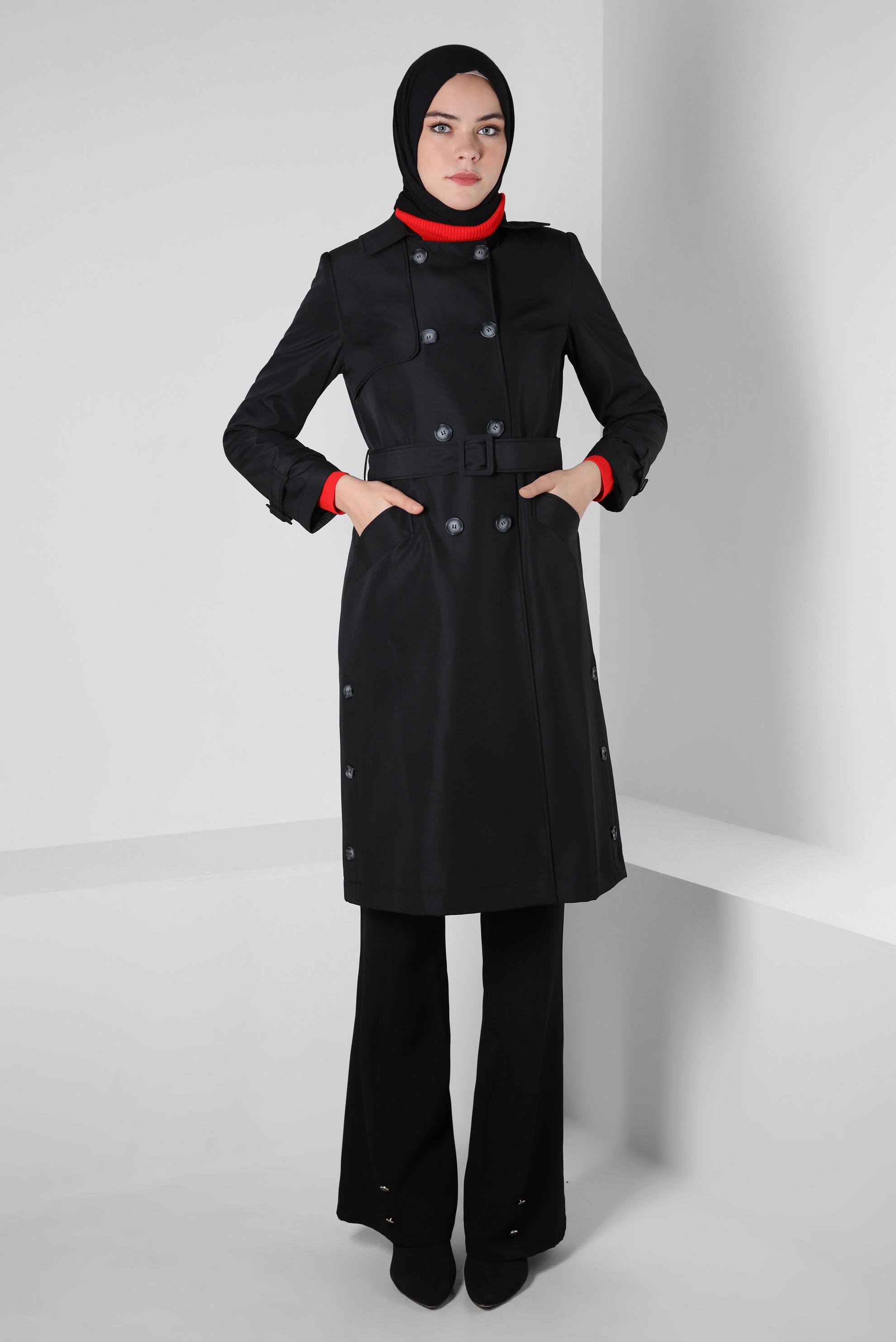 Vêtements hijab NOIR TRENCH CEINTURE CEINTURE 10801