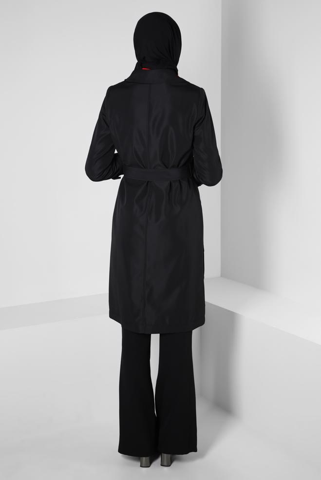Hijab clothing BLACK BELTED TRENCH COAT 10801 - ALVİNA