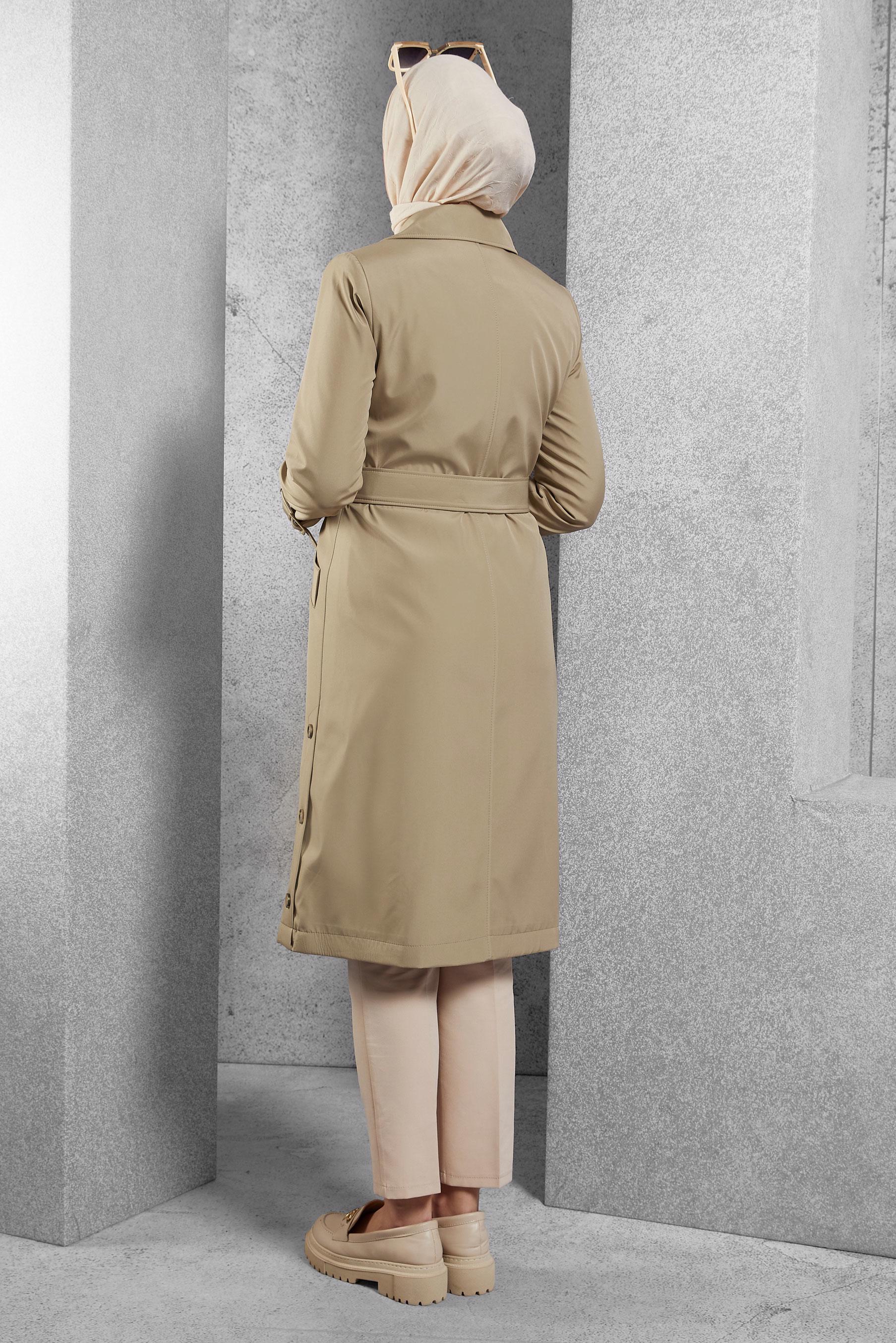 Tesettür giyim BEJ KEMERLİ TRENÇKOT 10801