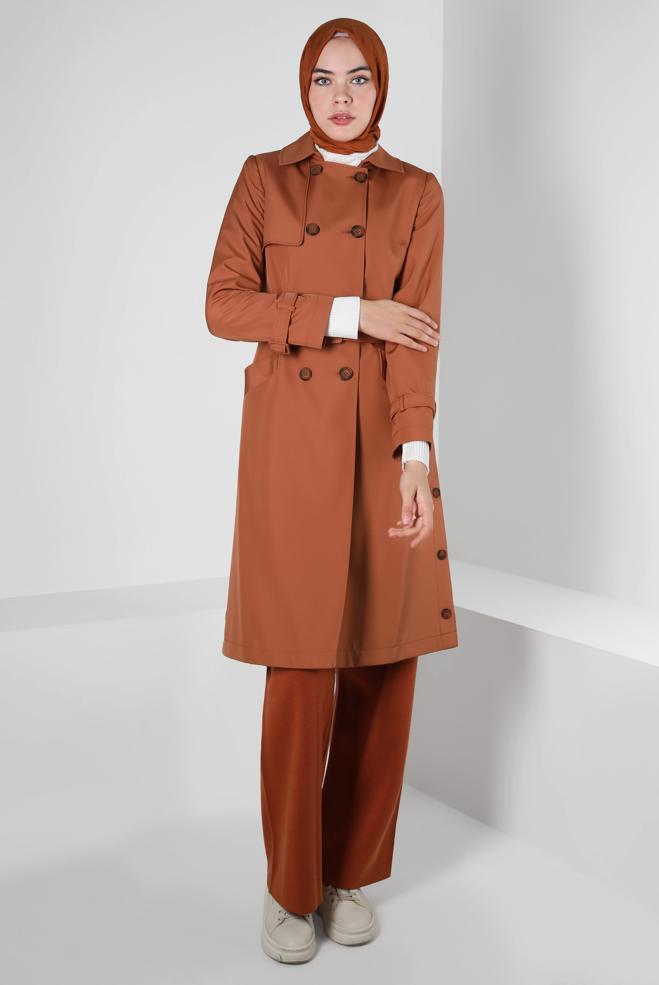 Hijab clothing ORANGE BELTED TRENCH COAT 10801 - ALVİNA
