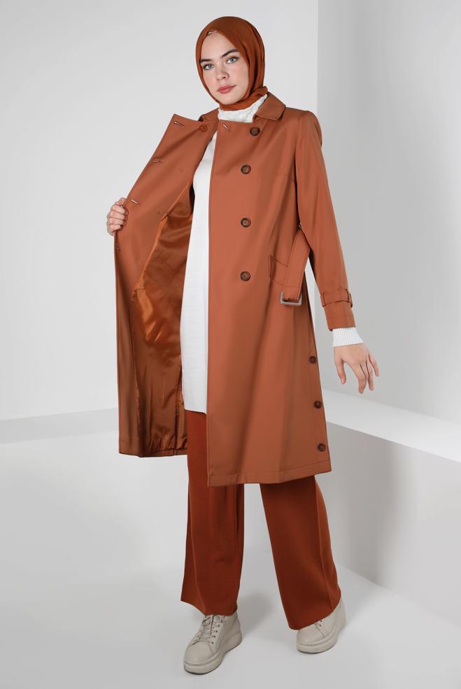 Hijab clothing ORANGE BELTED TRENCH COAT 10801 - ALVİNA