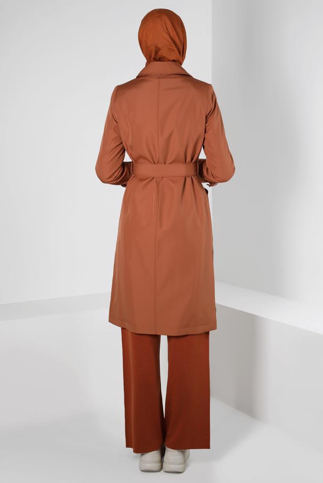 Hijab clothing ORANGE BELTED TRENCH COAT 10801 - ALVİNA