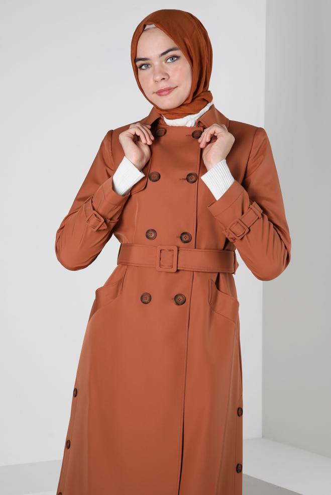 Hijab clothing ORANGE BELTED TRENCH COAT 10801 - ALVİNA