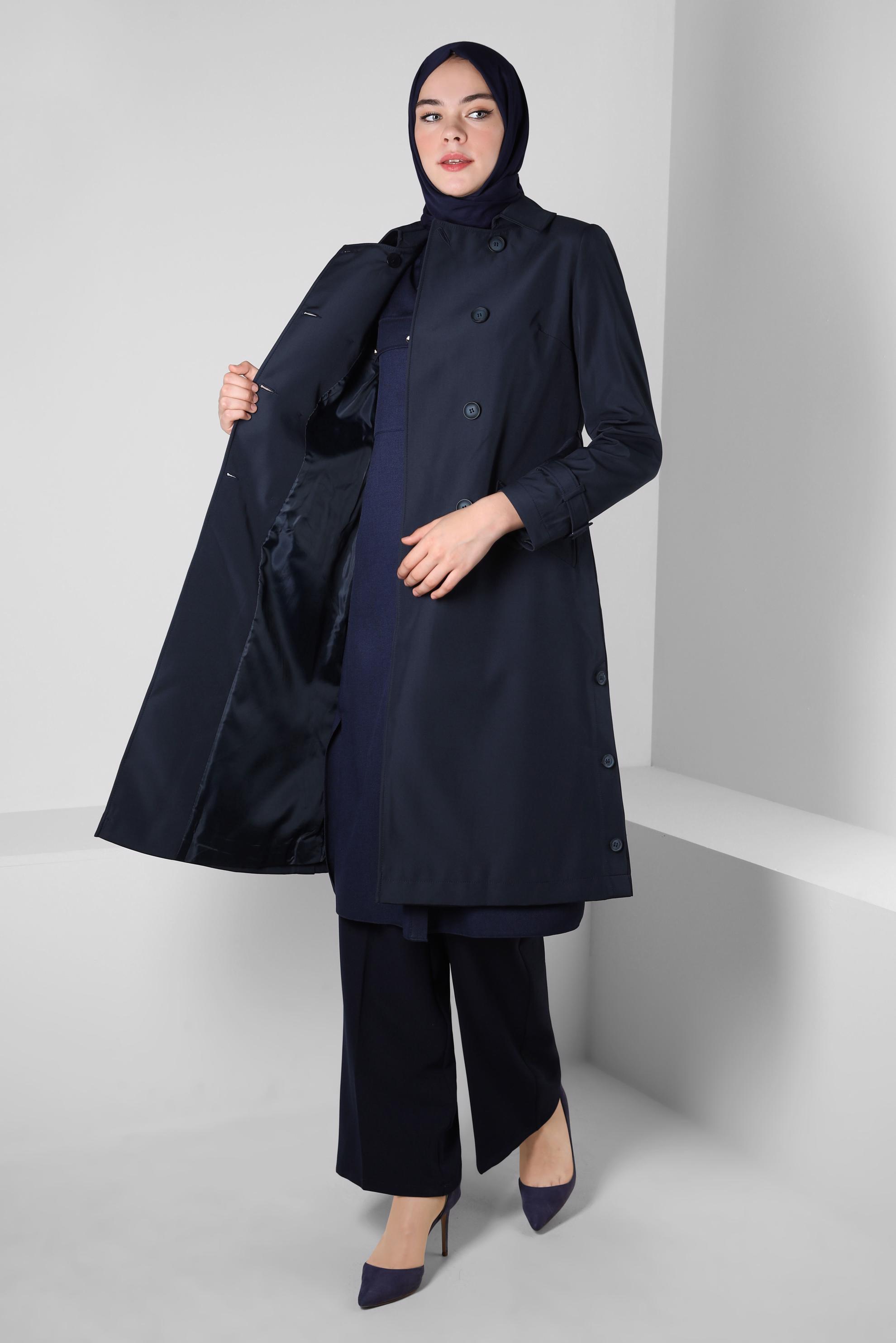 Vêtements hijab BLEU MARINE TRENCH CEINTURE CEINTURE 10801