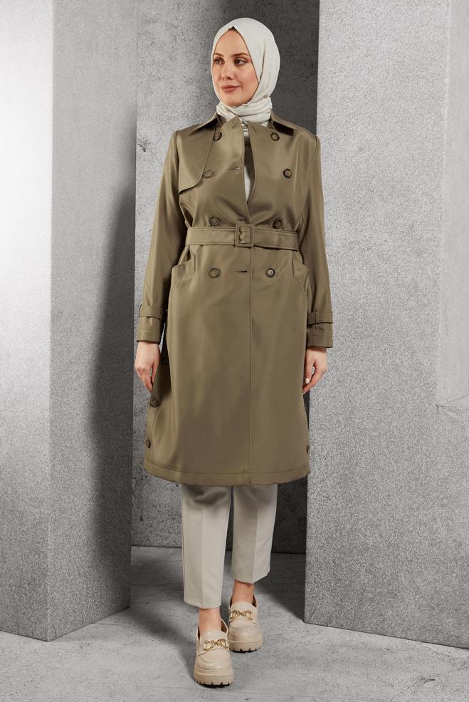 Hijab clothing MINK BELTED TRENCH COAT 10801 - ALVİNA