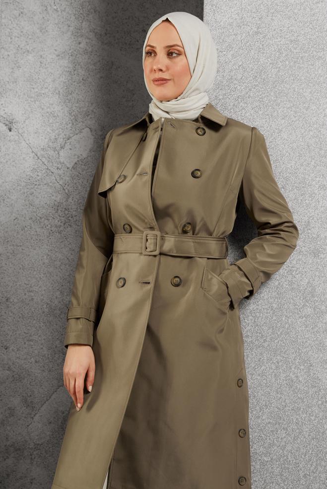 Hijab clothing MINK BELTED TRENCH COAT 10801 - ALVİNA