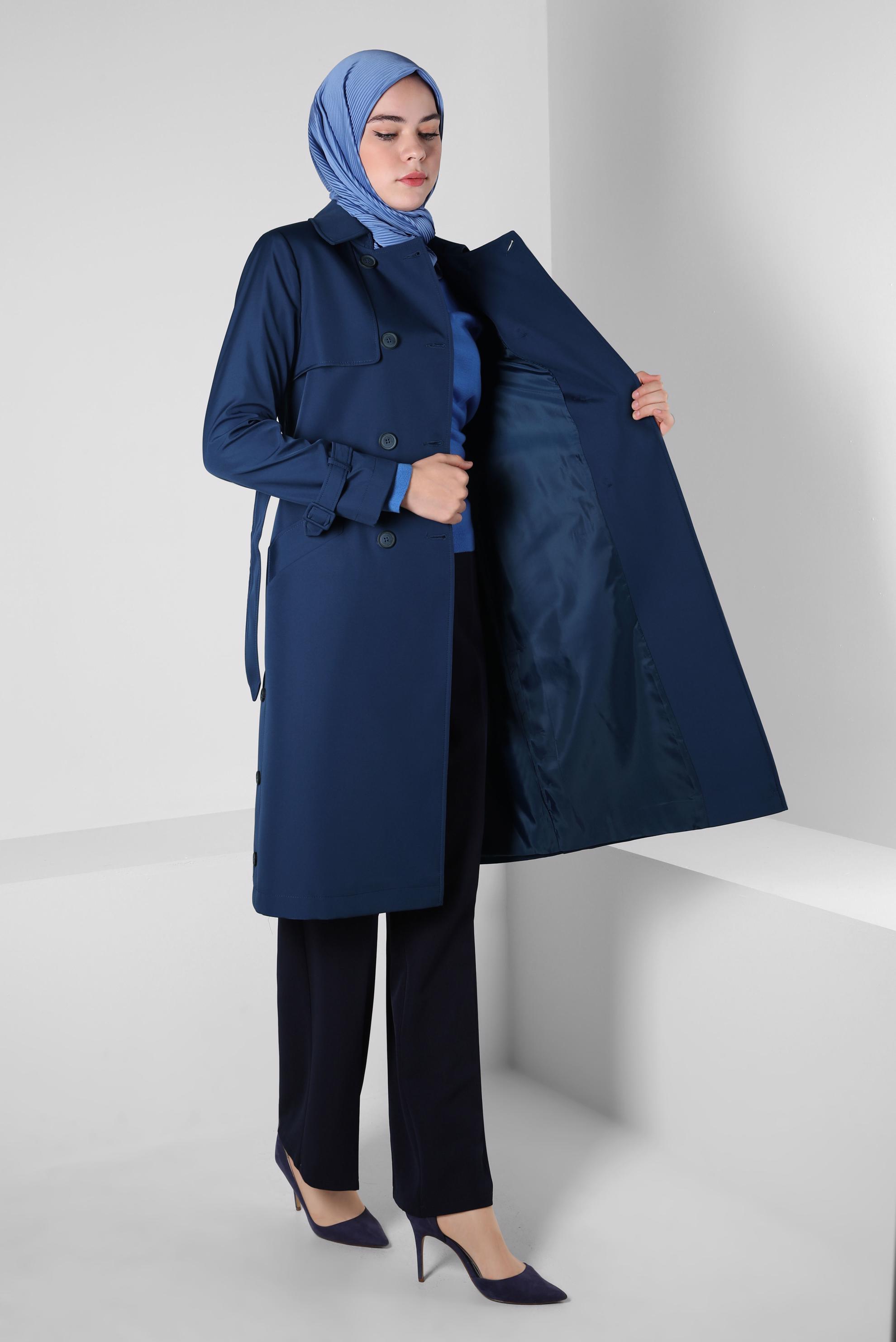 Vêtements hijab BLEU MARINE TRENCH CEINTURE CEINTURE 10801