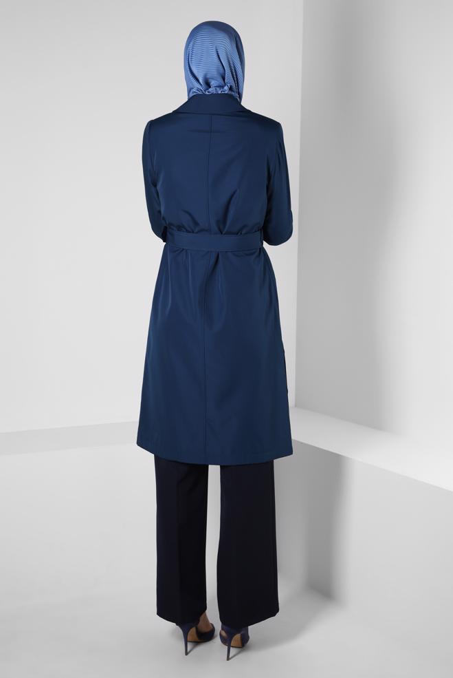 Hijab clothing NAVY BLUE BELTED TRENCH COAT 10801 - ALVİNA