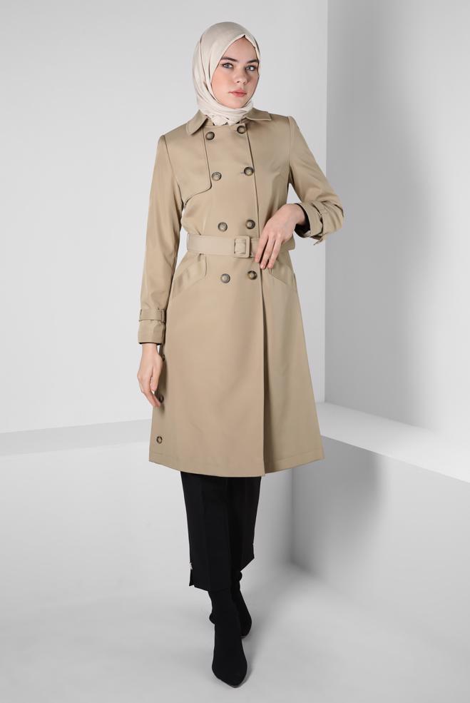Hijab clothing BEIGE BELTED TRENCH COAT 10801 - ALVİNA