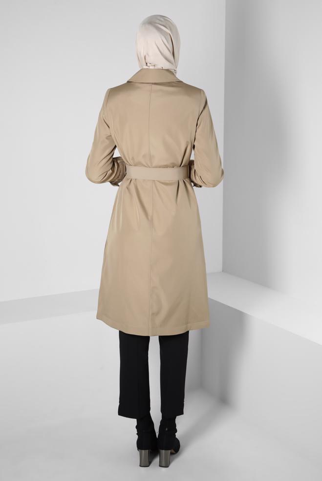 Hijab clothing BEIGE BELTED TRENCH COAT 10801 - ALVİNA
