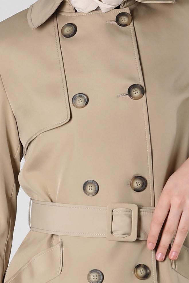 Hijab clothing BEIGE BELTED TRENCH COAT 10801 - ALVİNA