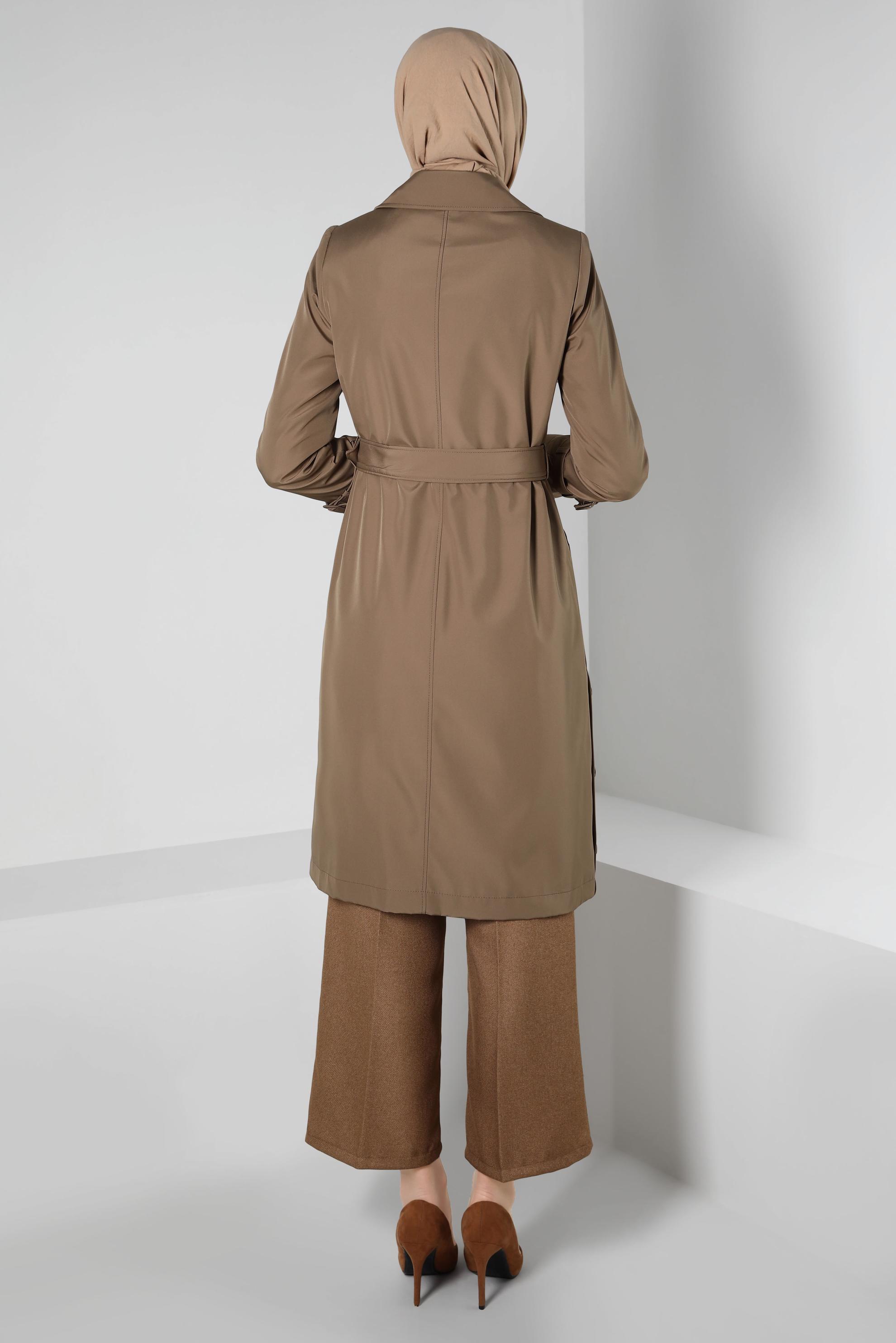 Tesettür giyim VİZON KEMERLİ TRENÇKOT 10801