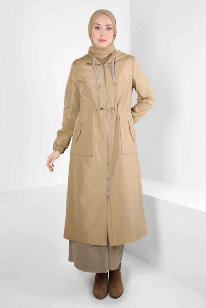 Hijab clothing BROWN BELTED TRENCH COAT 10802 - ALVİNA