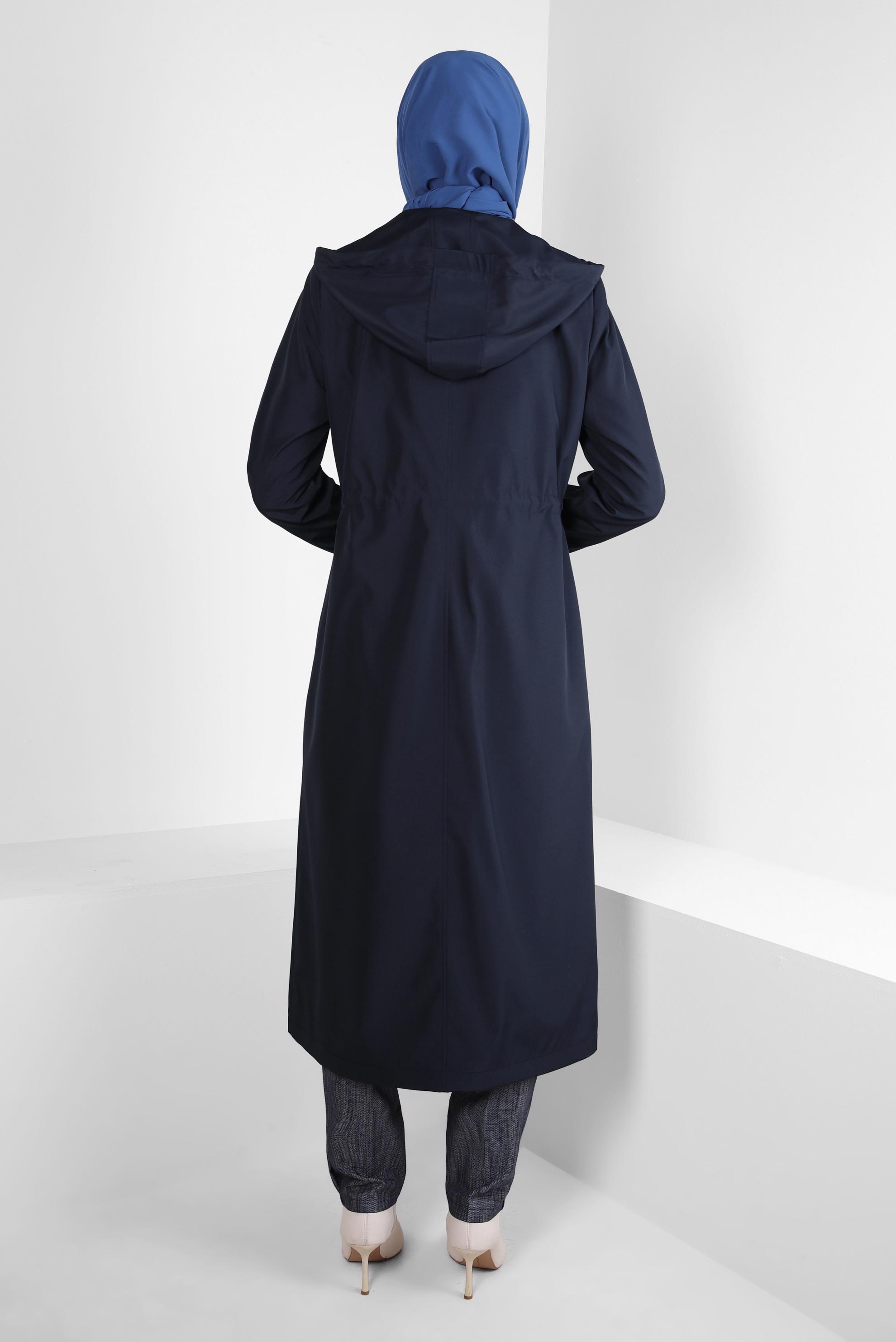 Tesettür giyim LACİVERT KAPÜŞONLU TRENÇKOT 10802
