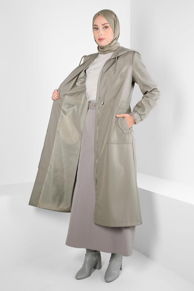 Hijab clothing BROWN BELTED TRENCH COAT 10802 - ALVİNA