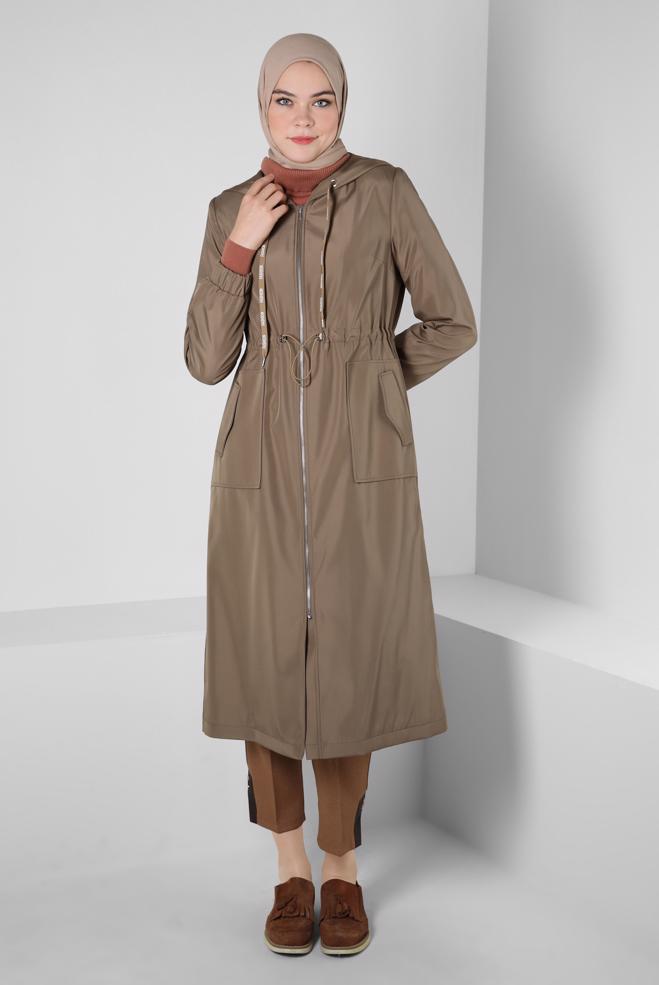 Hijab clothing MINK BELTED TRENCH COAT 10802 - ALVİNA