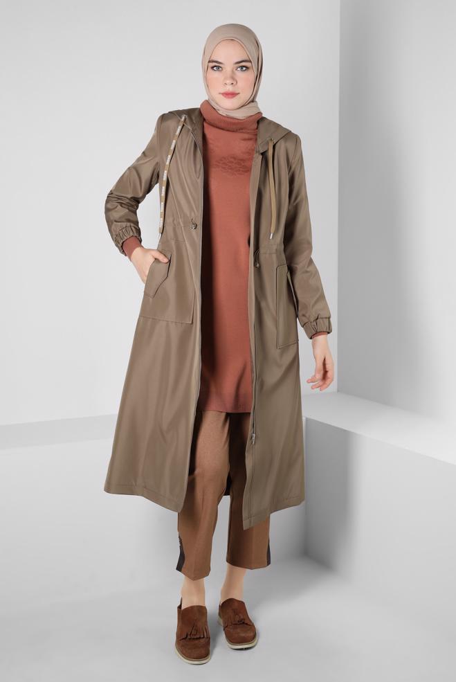 Hijab clothing MINK BELTED TRENCH COAT 10802 - ALVİNA