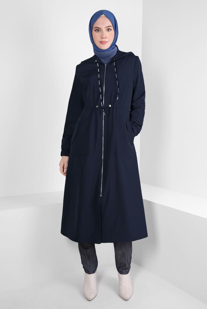 Hijab clothing NAVY BLUE BELTED TRENCH COAT 10802 - ALVİNA