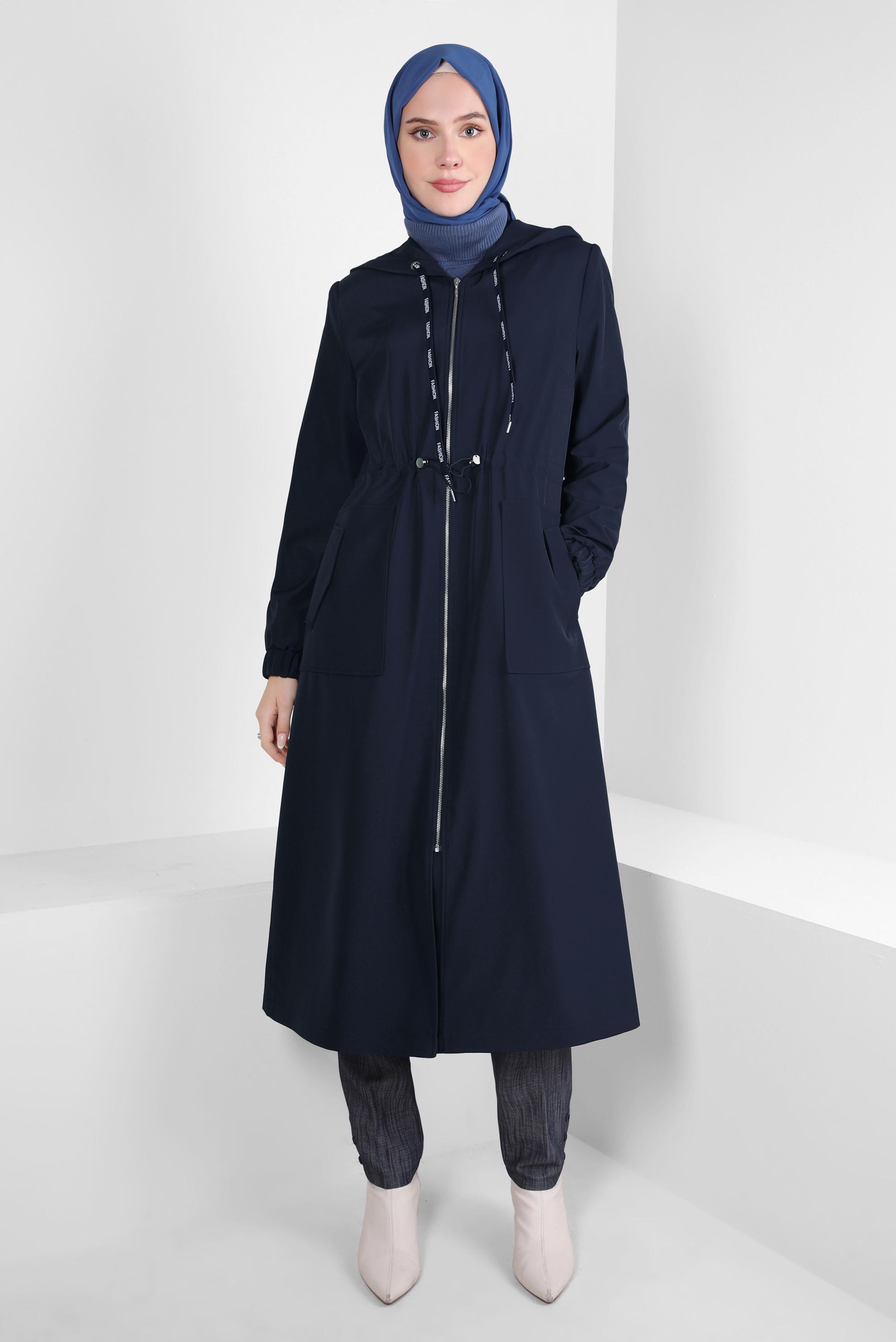Hijab clothing NAVY BLUE BELTED TRENCH COAT 10802