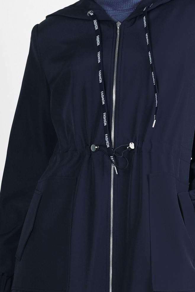 Hijab clothing NAVY BLUE BELTED TRENCH COAT 10802 - ALVİNA