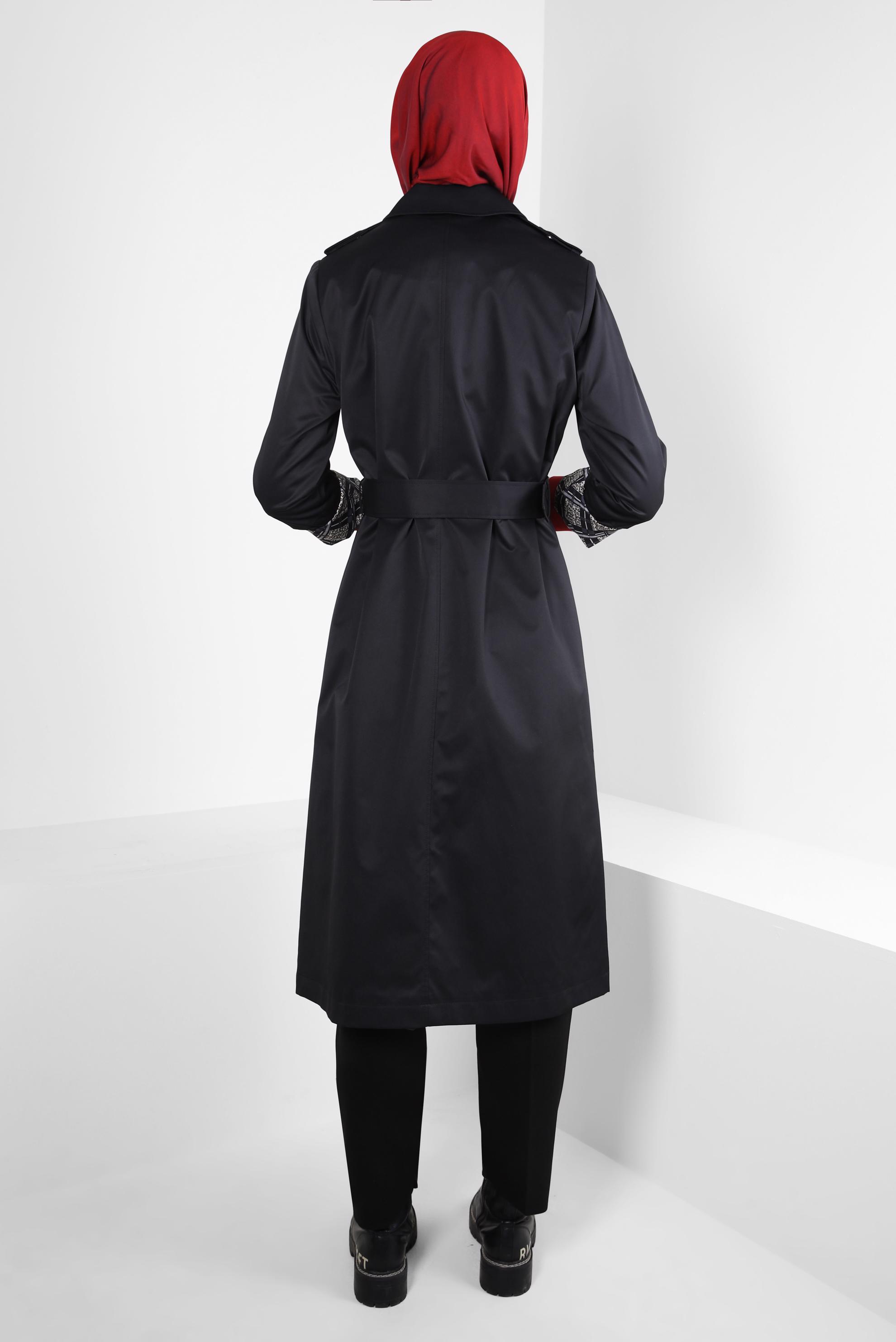 Tesettür giyim SİYAH KEMERLİ TRENÇKOT 10807