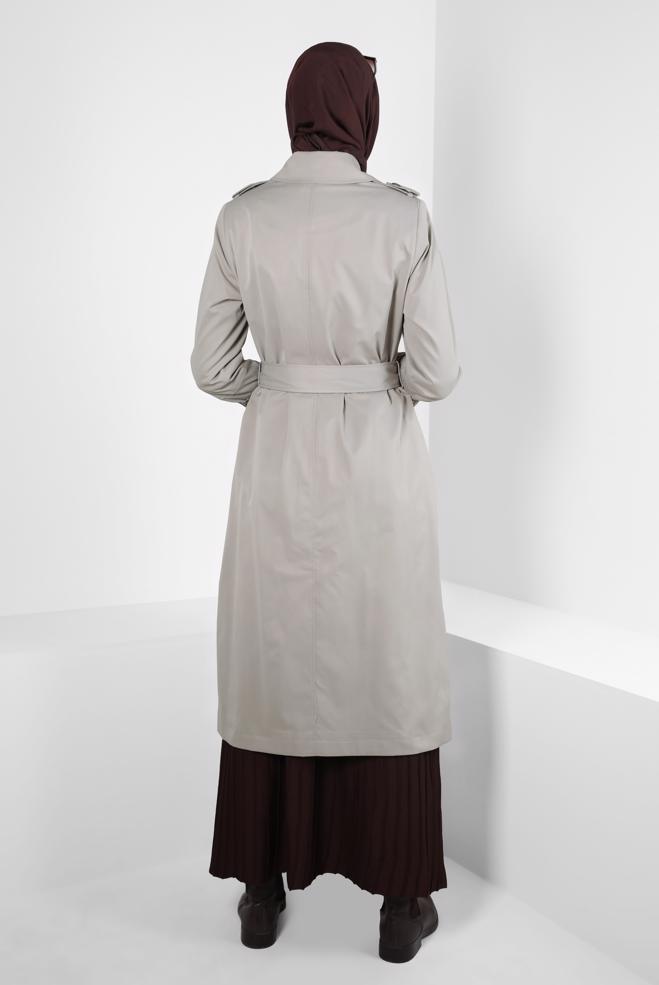 Hijab clothing BEIGE TRENCH COAT WITH PATTERNED CUFFS 10807 - ALVİNA