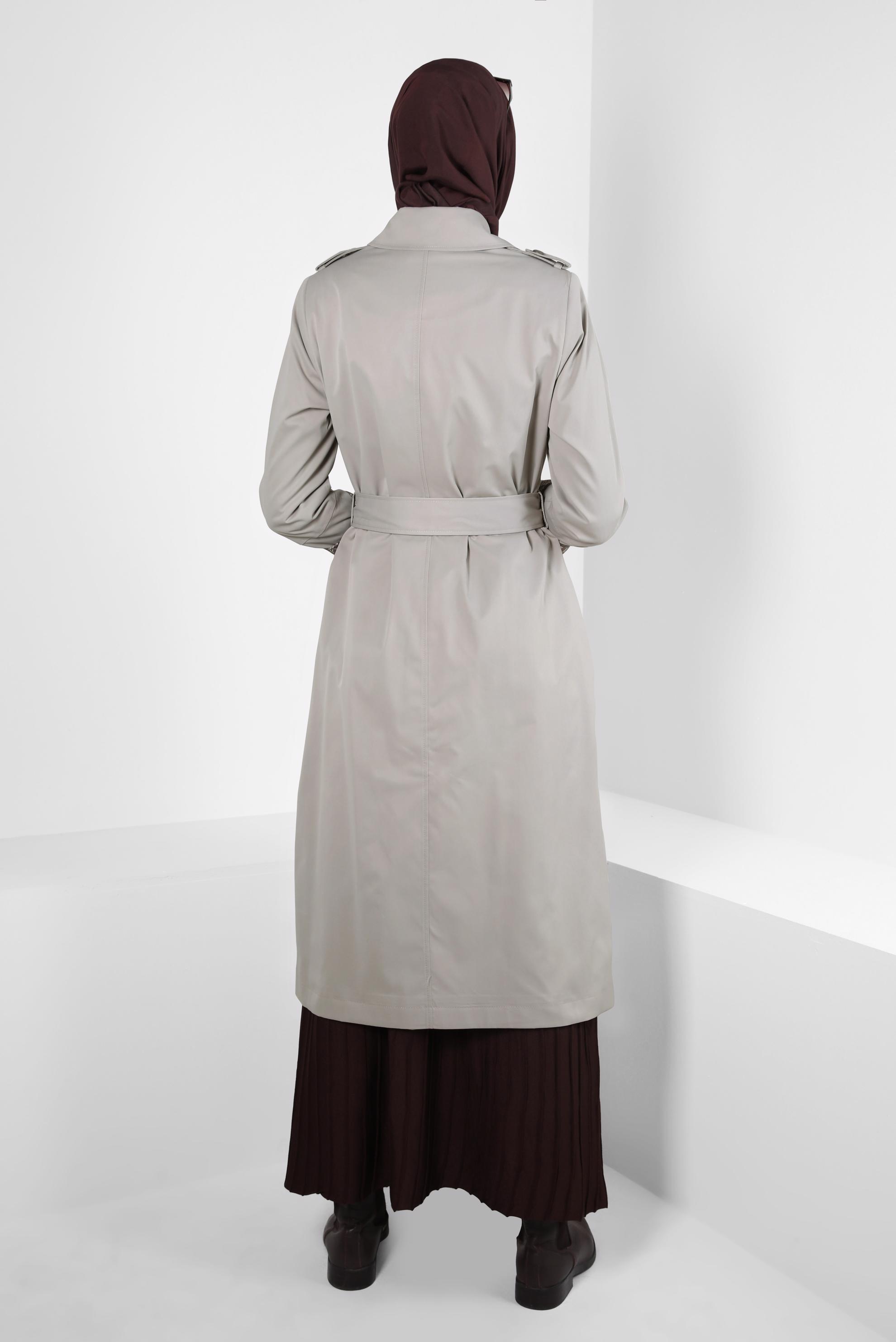 Vêtements hijab BEIGE TRENCH COAT AVEC POIGNETS À MOTIFS 10807