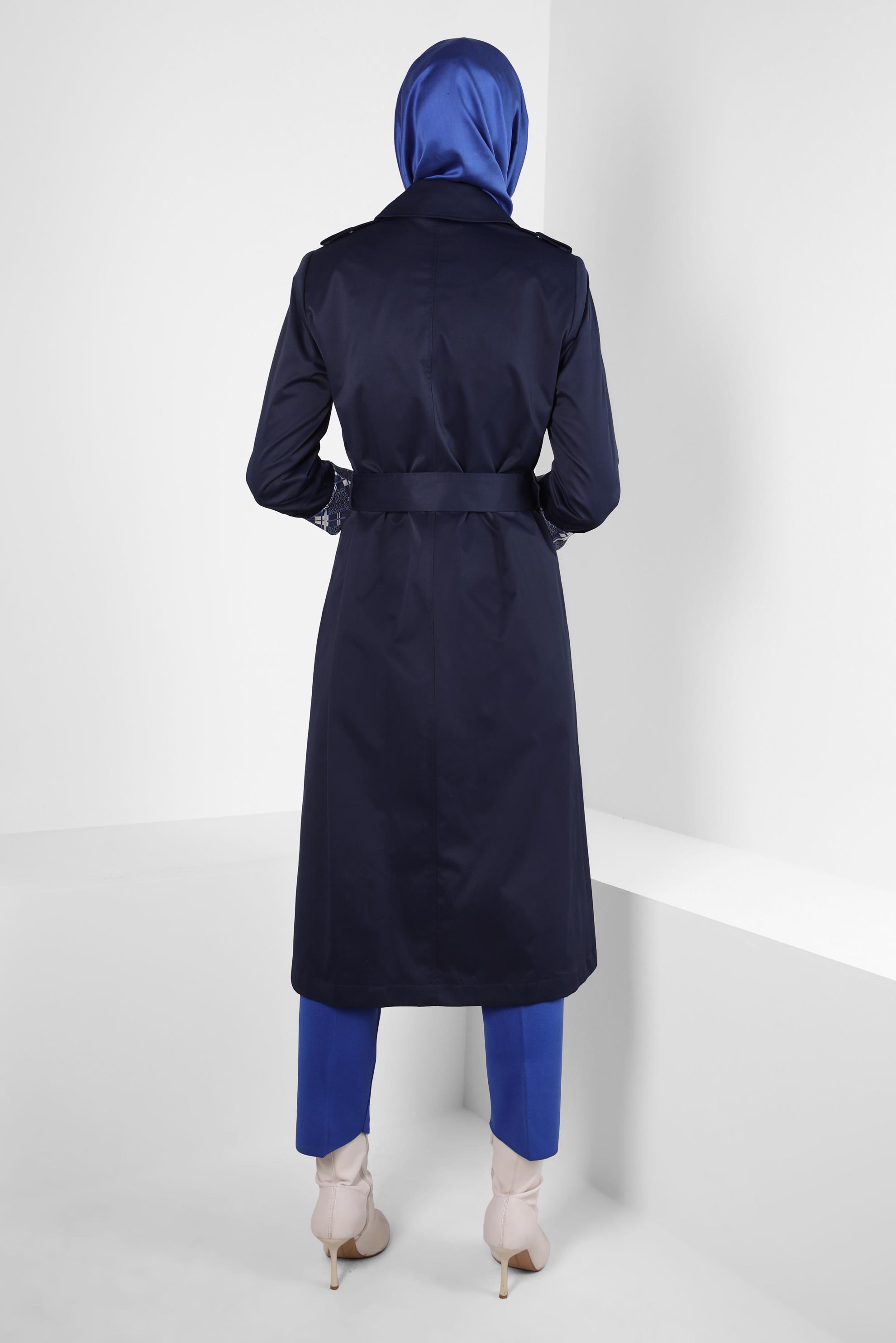 Hijab clothing NAVY BLUE TRENCH COAT WITH PATTERNED CUFFS 10807
