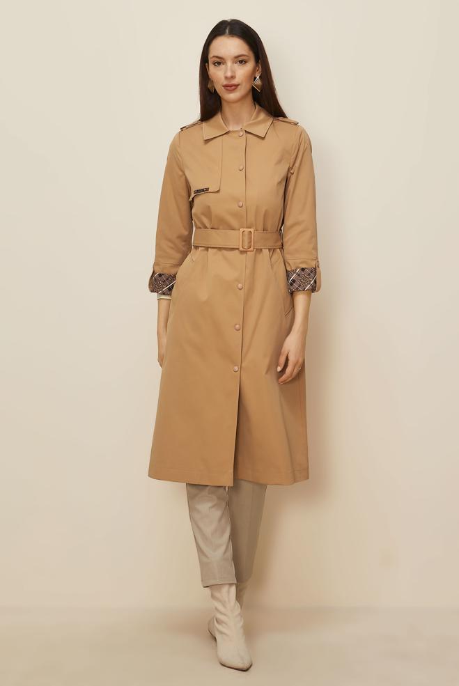 Hijab clothing TABA TRENCH COAT WITH PATTERNED CUFFS 10807 - ALVİNA