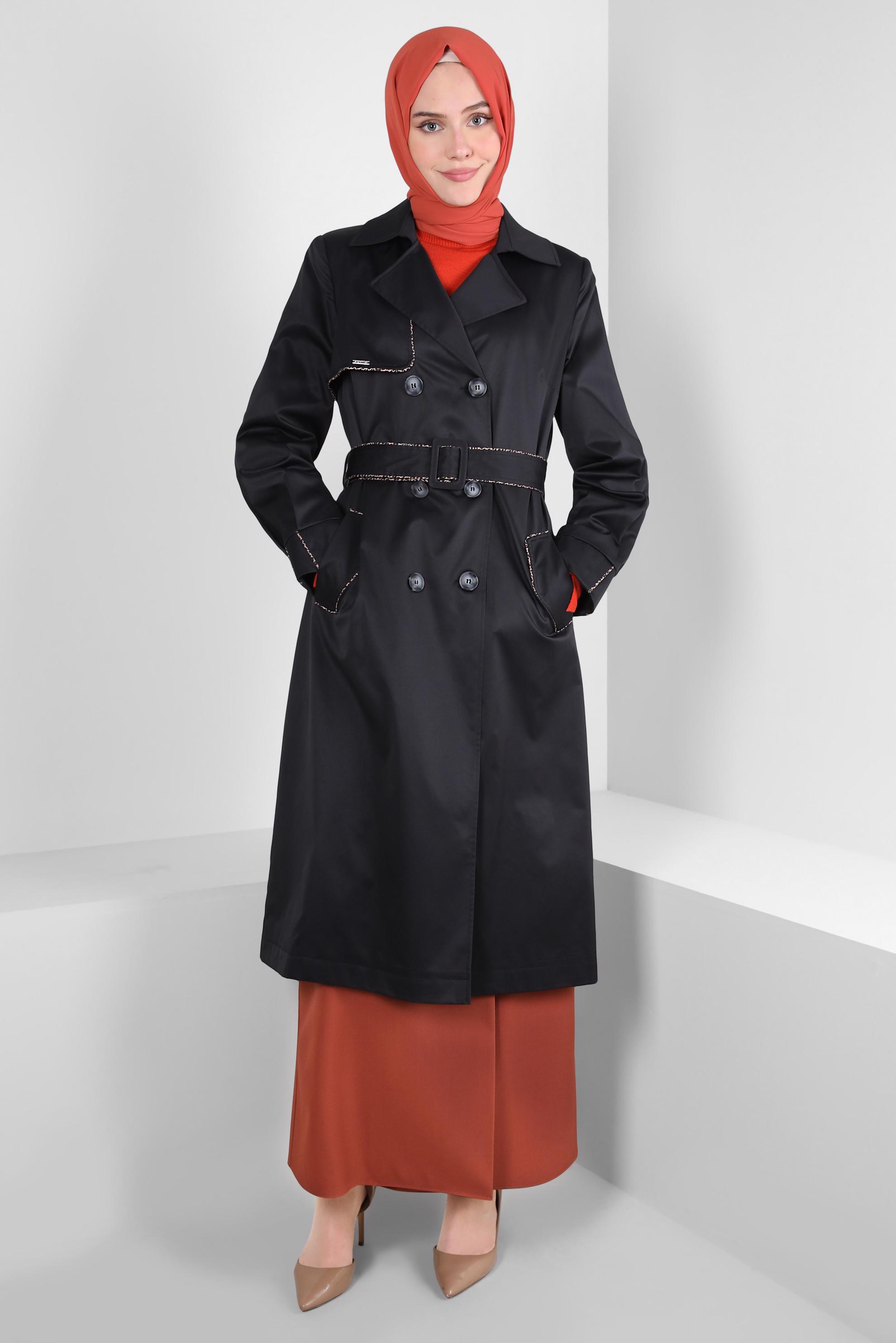 Vêtements hijab NOIR TRENCH-COAT CEINTURE 10808
