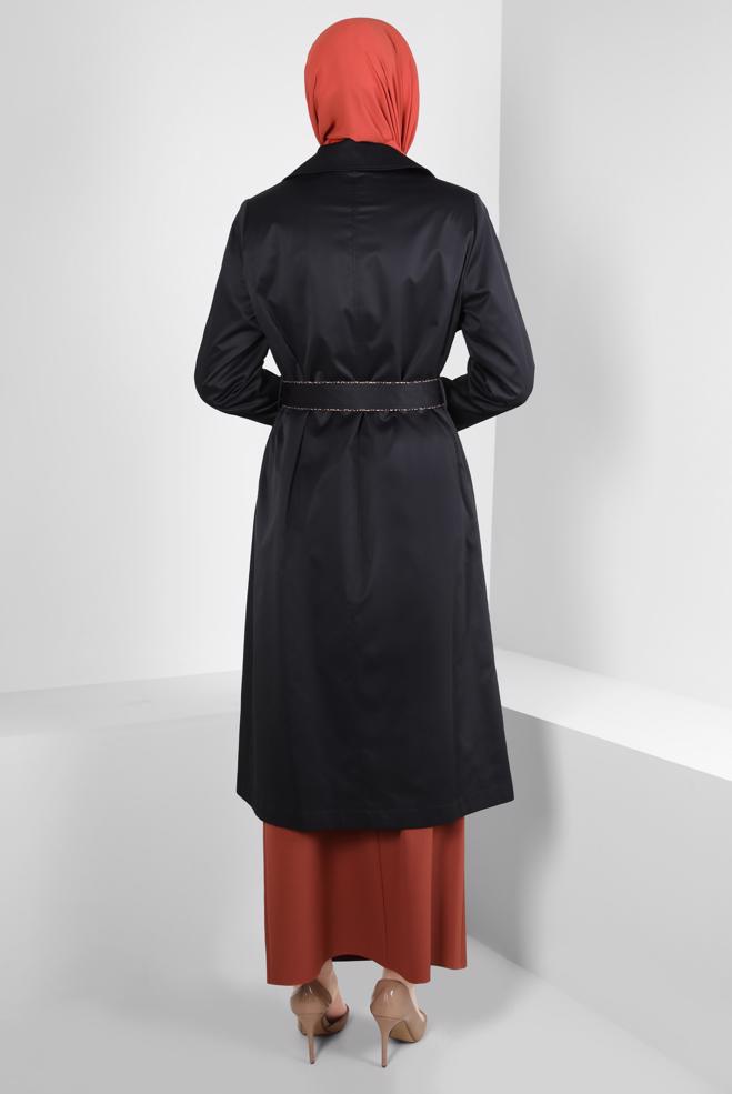 Hijab clothing BLACK BELTED TRENCH COAT 10808 - ALVİNA