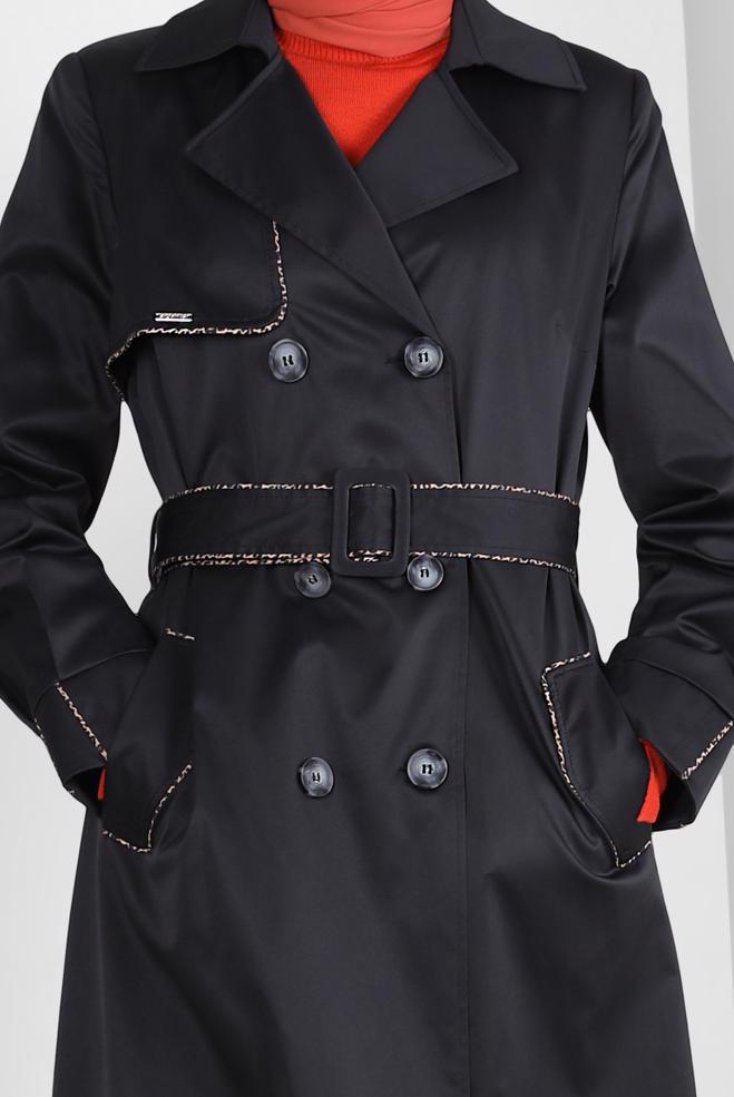 Hijab clothing BLACK BELTED TRENCH COAT 10808 - ALVİNA