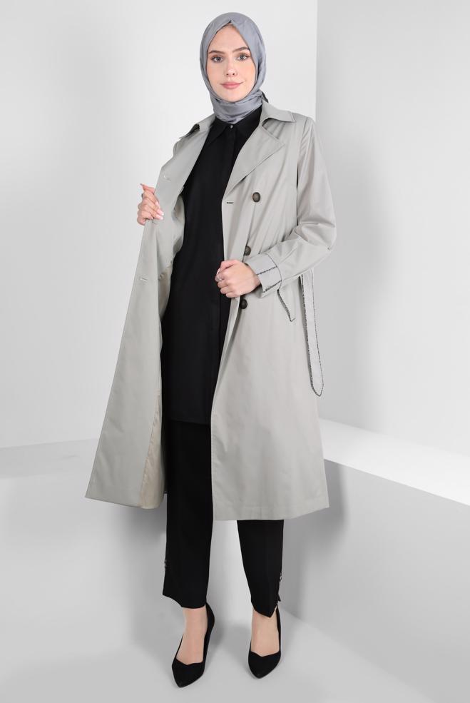 Hijab clothing BEIGE BELTED TRENCH COAT 10808 - ALVİNA