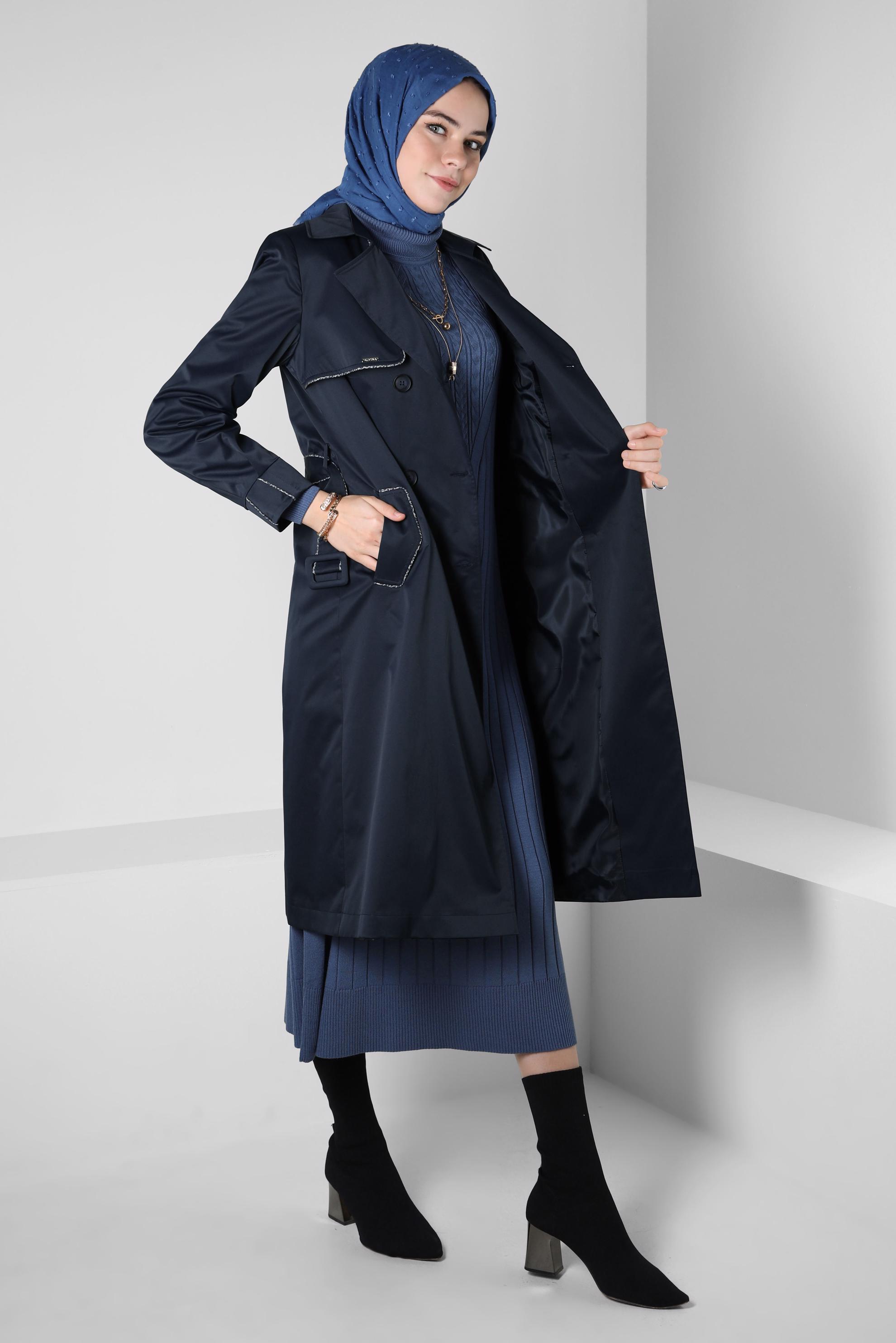 Vêtements hijab BLEU MARINE TRENCH-COAT CEINTURE 10808