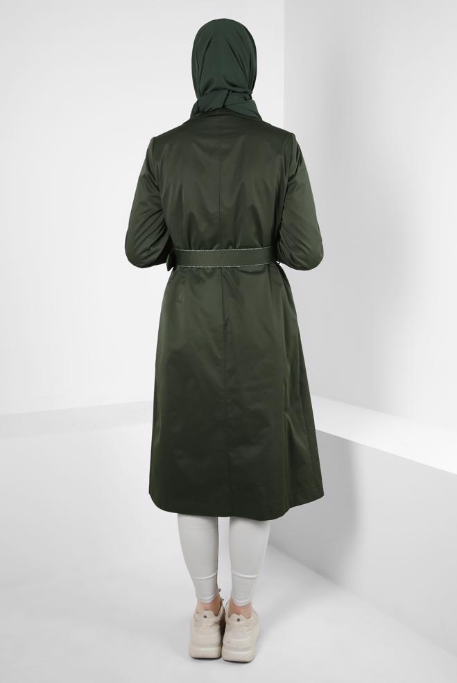 Hijab clothing KHAKI BELTED TRENCH COAT 10808 - ALVİNA