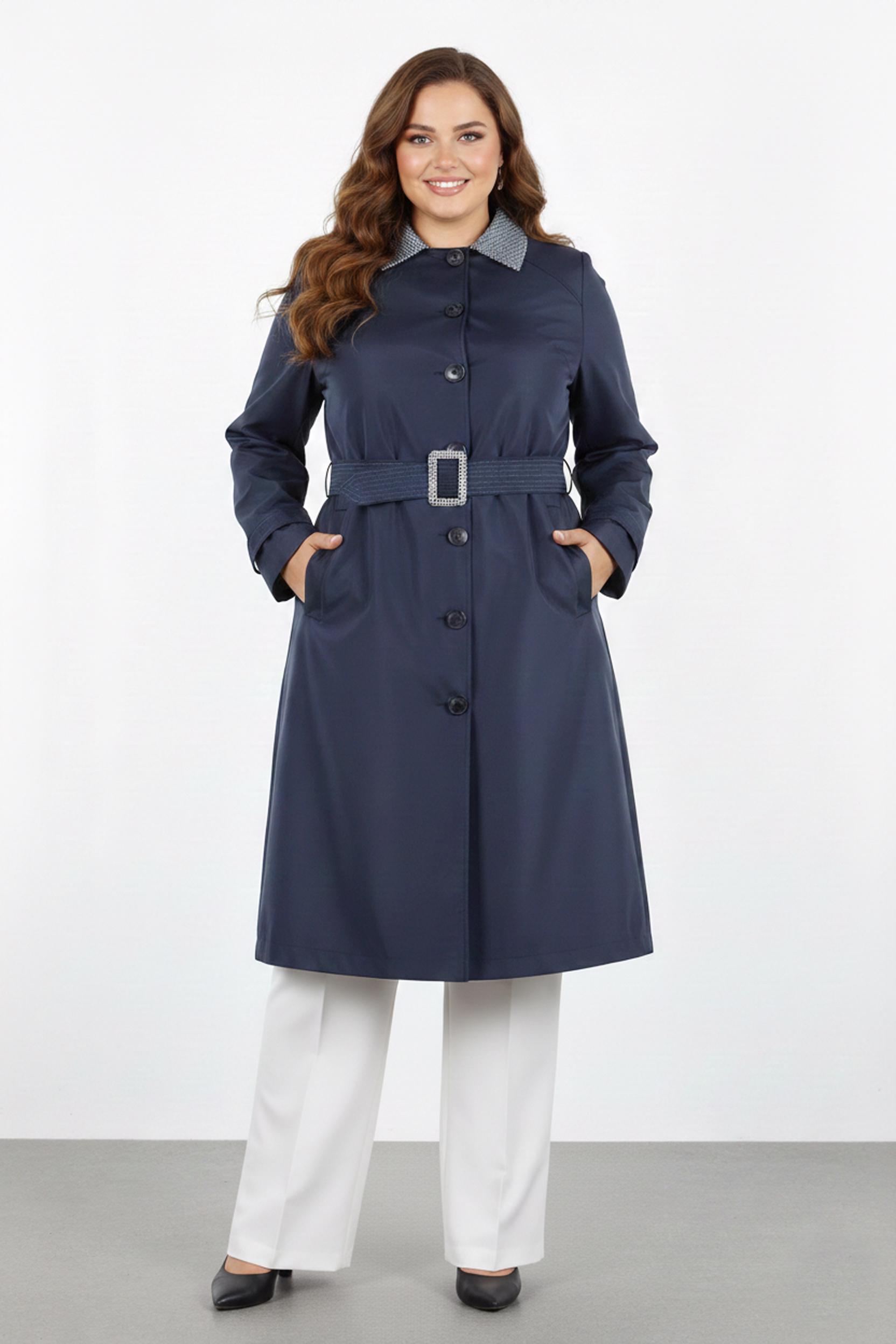 Tesettür giyim LACİVERT KEMERLİ BÜYÜK BEDEN TRENÇKOT 10809