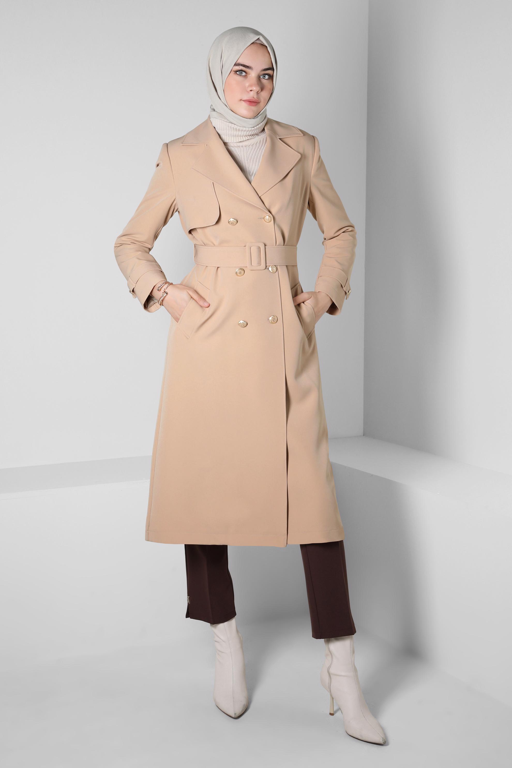 Vêtements hijab BEIGE TRENCH À DOUBLE BOUTONNAGE 10812