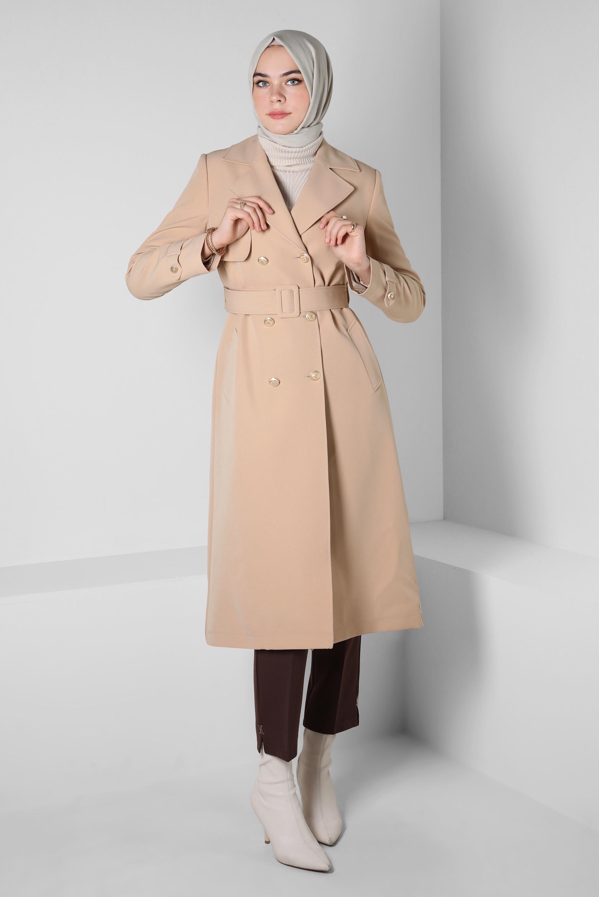 Vêtements hijab BEIGE TRENCH À DOUBLE BOUTONNAGE 10812