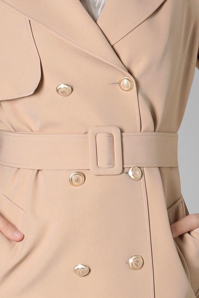 Hijab clothing BEIGE DOUBLE BREASTED TRENCH COAT 10812 - ALVİNA