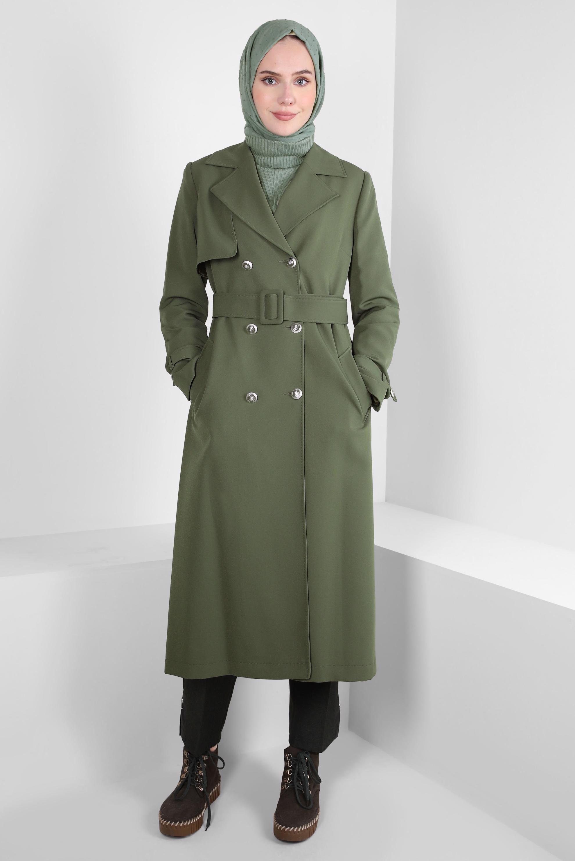 Vêtements hijab KAKI TRENCH À DOUBLE BOUTONNAGE 10812